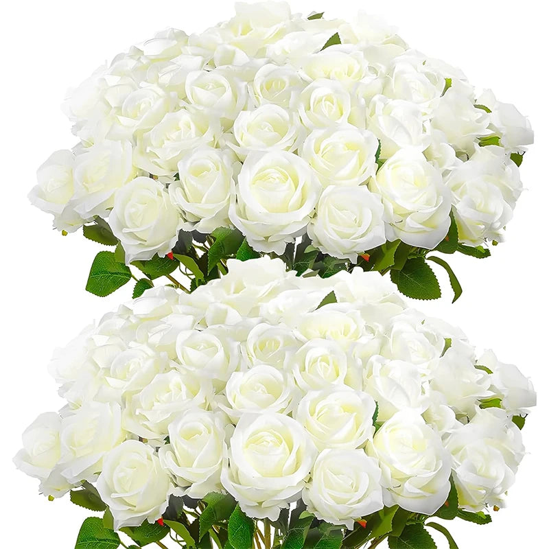 50PCS Velvet Artificial Roses – Real Touch Faux Rose Bouquet for Valentine’s Day, DIY Wedding Bouquets, Party Decorations, Home Decor Floral Arrangements