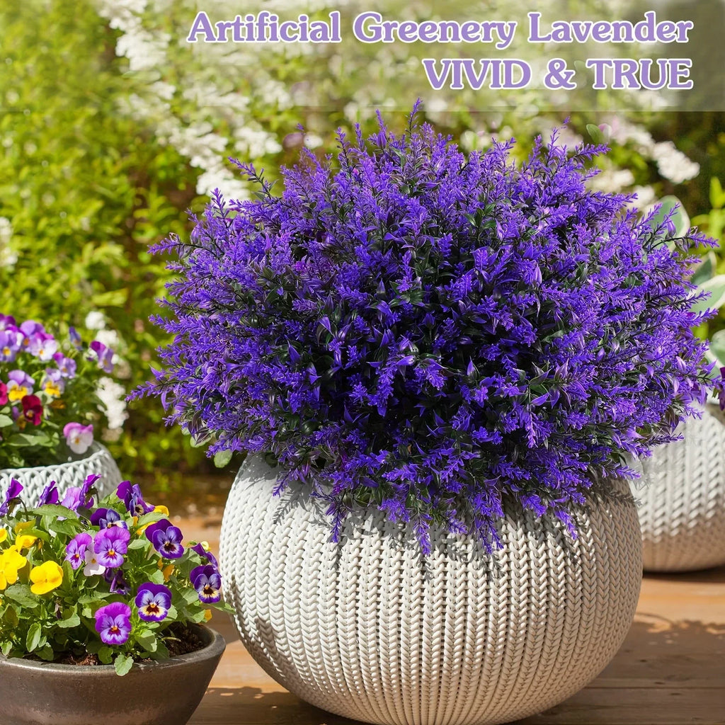 12PCS Artificial Lavender Plants – UV Resistant Faux Lavender Flowers for Outdoor Decor, Garden Shrubs, Patio Planters, Home & Event Greenery Bushes
