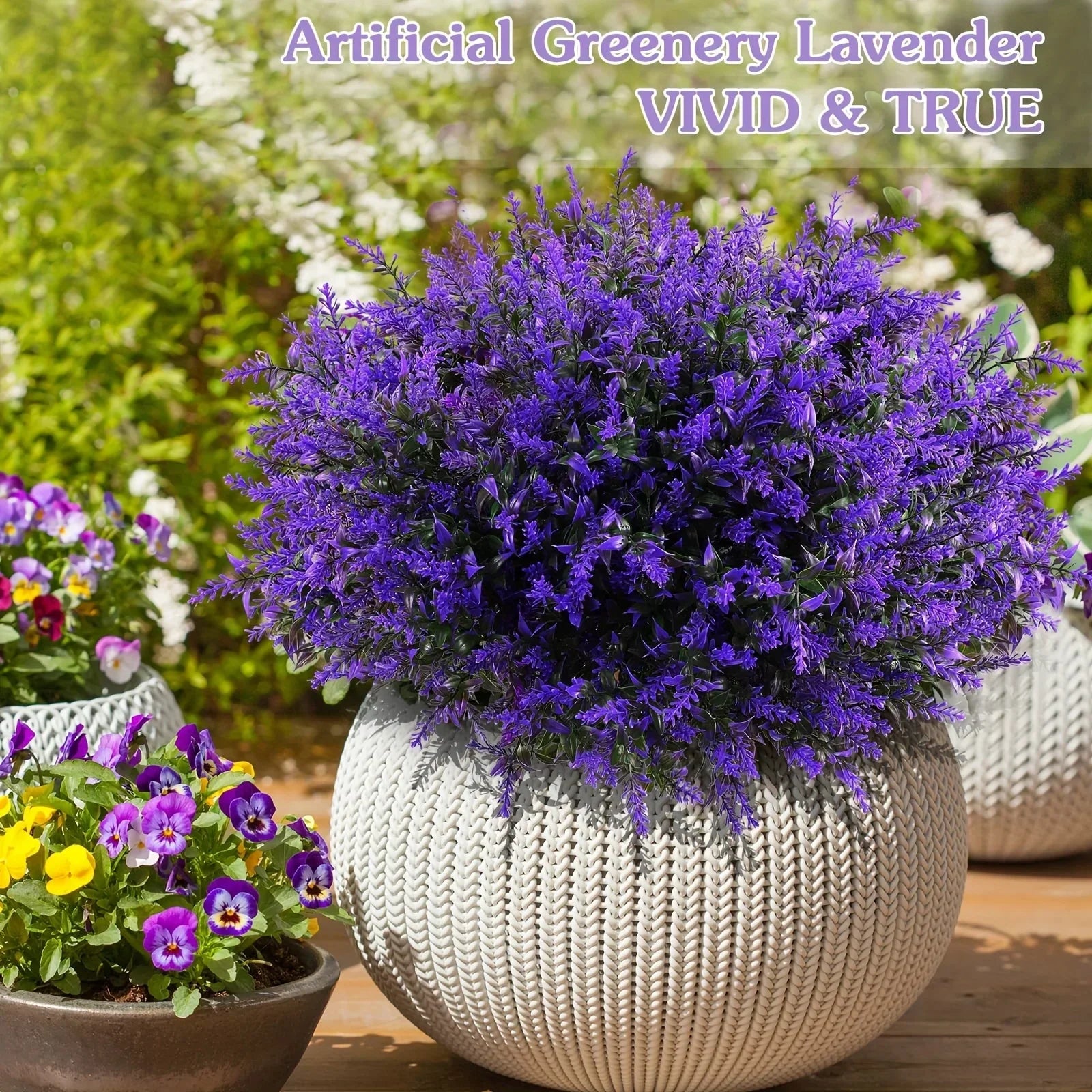 12PCS Artificial Lavender Plants – UV Resistant Faux Lavender Flowers for Outdoor Decor, Garden Shrubs, Patio Planters, Home & Event Greenery Bushes