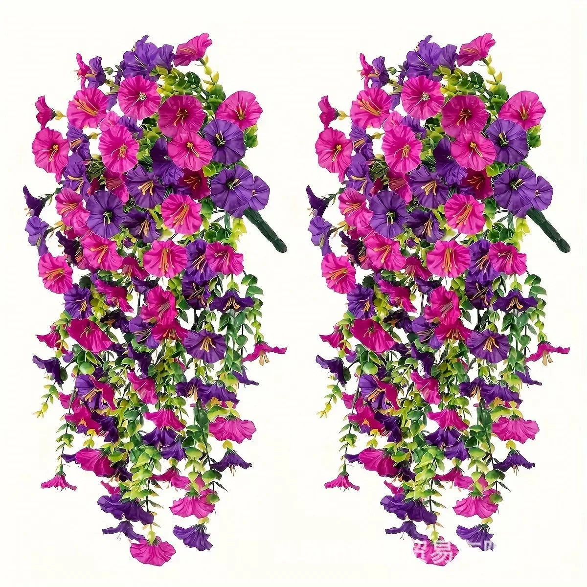 2PCS Artificial Morning Glory & Eucalyptus Hanging Flowers – Faux Vine Garland for Outdoor Wedding Decor, Garden, Party & Home Decoration