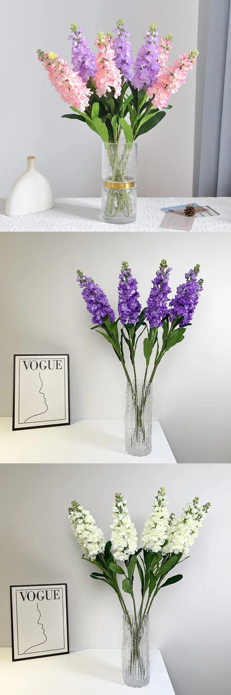 Artificial Hyacinth Flowers Bulk with Green Leaves – Violet Silk Faux Hyacinth Branch