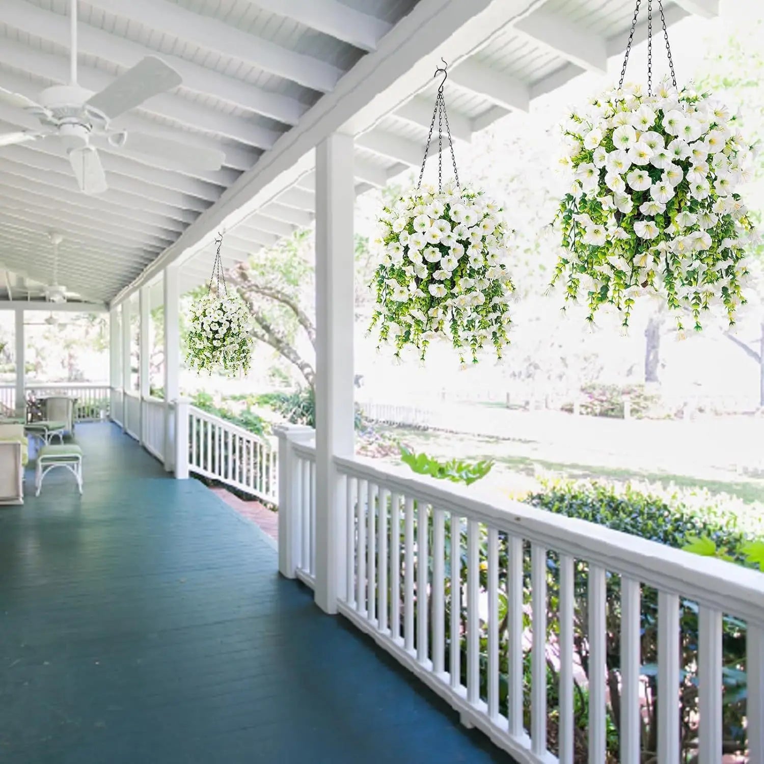 2PCS UV Resistant Artificial Morning Glory Hanging Flowers with Eucalyptus Vine – Outdoor Silk Flower Garland for Patio, Garden, Porch, Wedding Arch, Home Decor