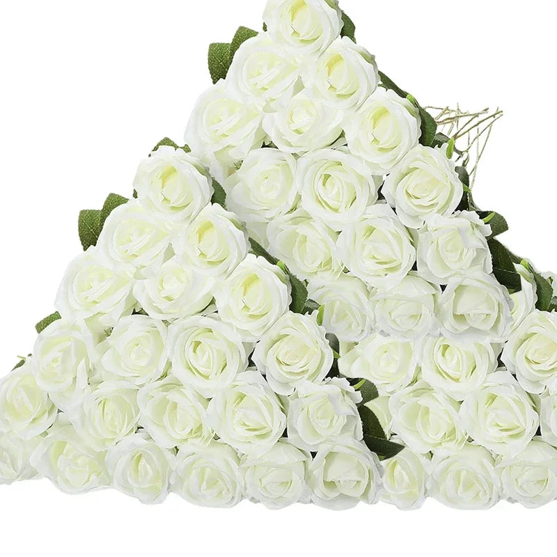 50PCS Bulk Artificial Velvet Roses – Faux Wedding Bouquet Flowers