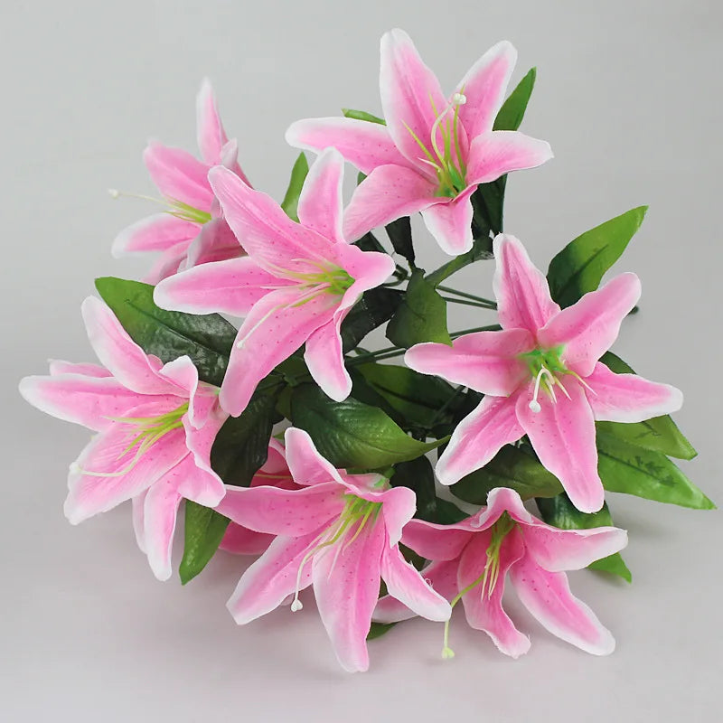 10 Heads Artificial Lily Flower Bouquet Bulk – European Style Multicolor Faux Lilies