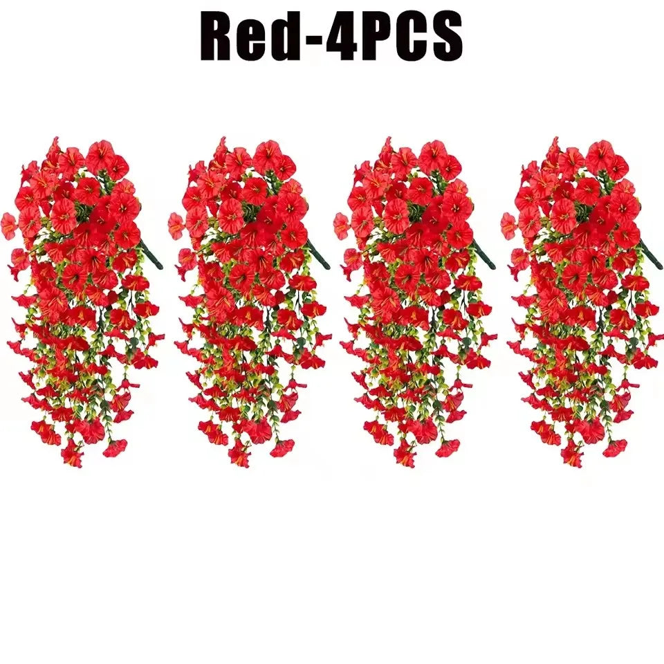 1/10PCS Artificial Morning Glory Hanging Flowers – UV Resistant Faux Petunia Vine Plants for Outdoor Wall, Garden, Porch, Wedding & Home Decor