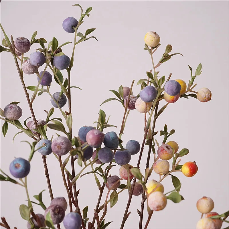 Artificial Fruit Branch Ornament – Frosted Blueberries & Mini Apple Decorative Spray