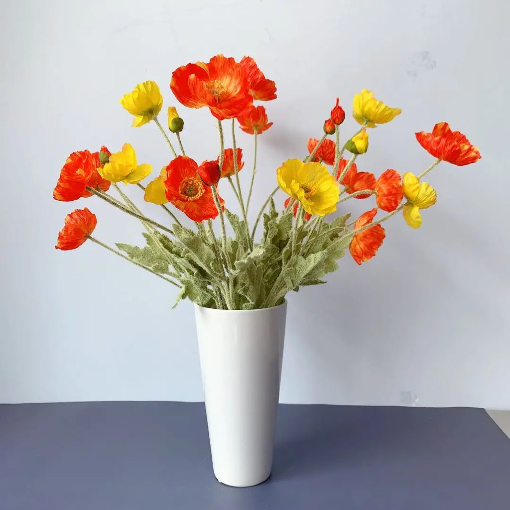 Artificial Poppy Flower Bouquet – 4 Head Silk Faux Poppy Flowers for Home Decor, Wedding Centerpieces, Garden Party Decorations, DIY Floral Arrangements