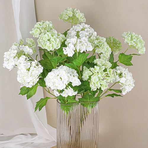 3 Heads Artificial Hydrangea Flowers – Real Touch Faux Hydrangea Branch