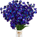10PCS Artificial Orchid Flowers 27” – Purple Blue Silk Orchid Stems