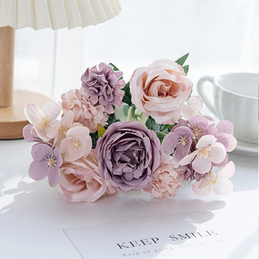 Bulk Artificial Rose Peony Hydrangea Wedding Bouquet