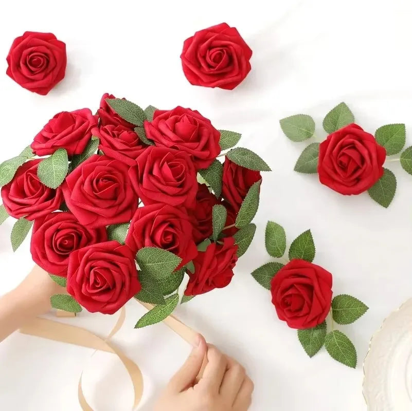 Artificial Red Foam Roses – Velvet DIY Wedding Flower Set