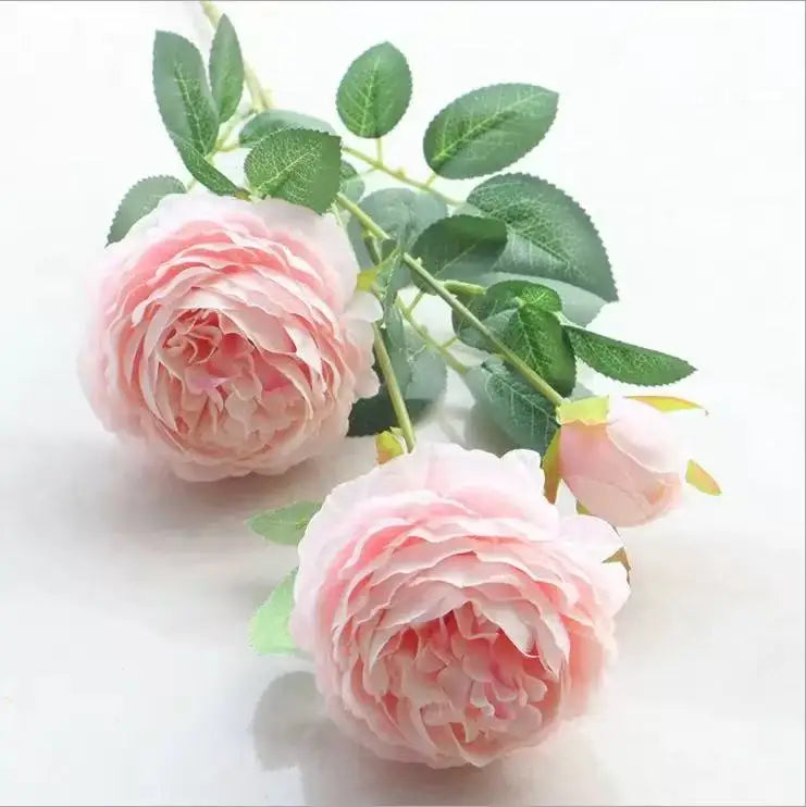 3 Head Artificial Peony & Rose Bouquet – Pink White Silk