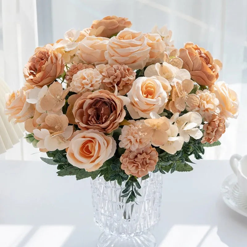 Bulk Artificial Rose Peony Hydrangea Wedding Bouquet