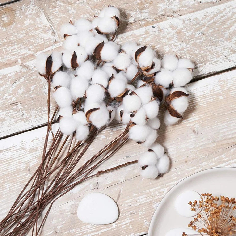 Artificial Cotton Flower Branches Bulk – Natural Look Faux Cotton Stems