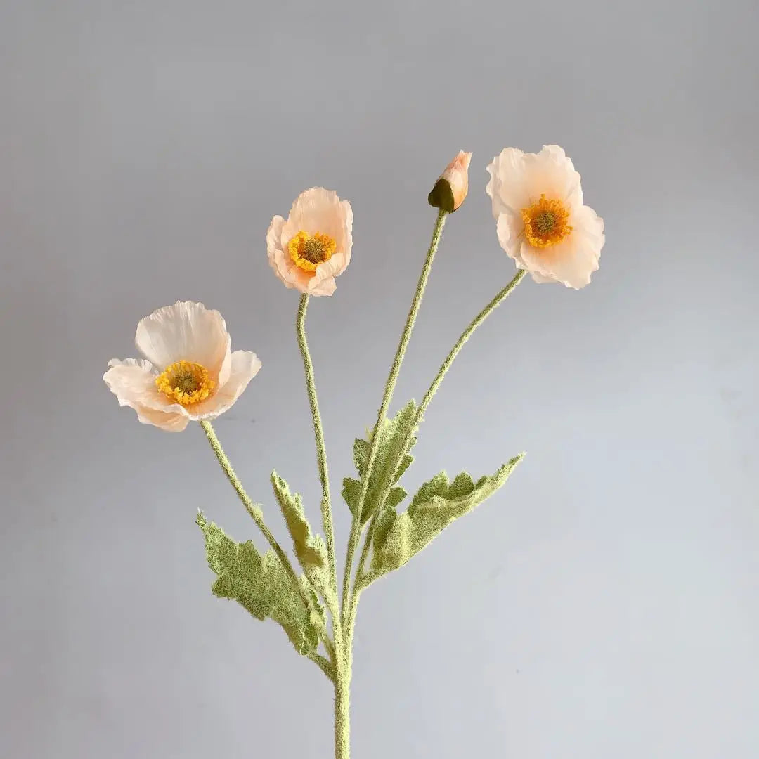 Artificial Poppy Flower Bouquet – 4 Head Silk Faux Poppy Flowers for Home Decor, Wedding Centerpieces, Garden Party Decorations, DIY Floral Arrangements