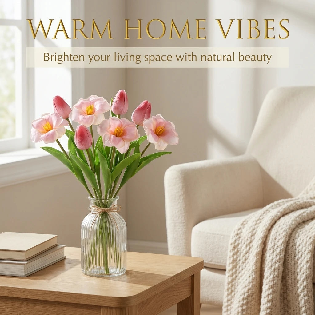 10PCS Mixed Pink Brownie Tulip Bouquet – PU Artificial Tulip Flowers for Wedding Centerpieces, Home Room Decor, Indoor Vase Arrangements & Mother’s Day Gifts