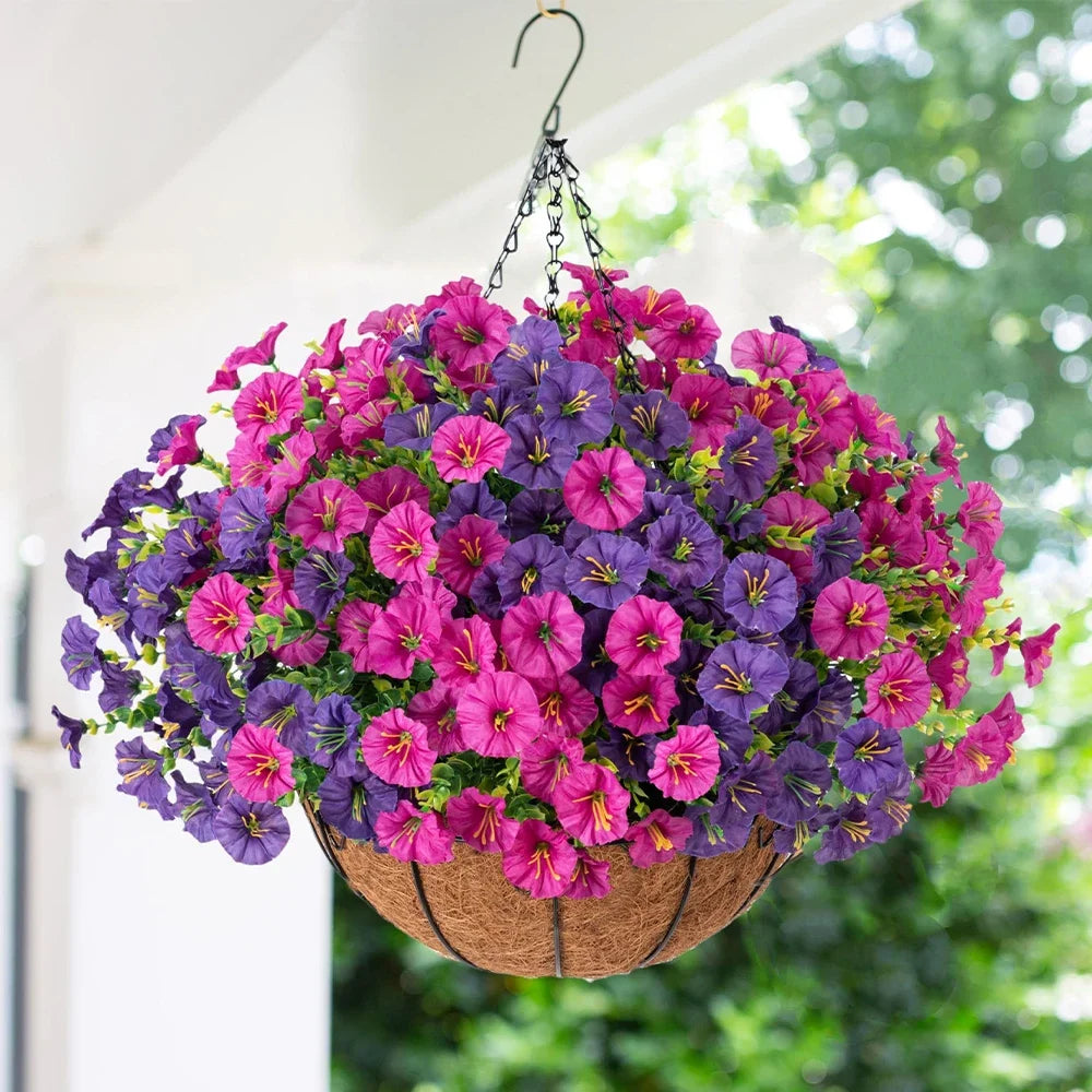 Artificial Hanging Petunia Basket – Outdoor Porch & Garden Flower Decor