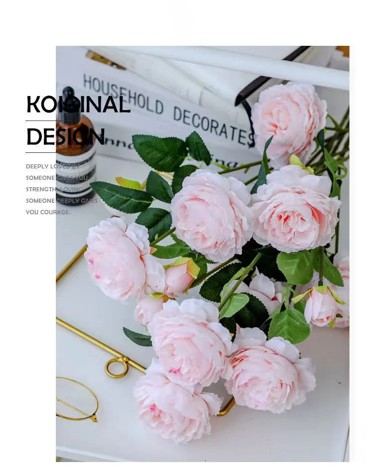 3 Head Artificial Peony & Rose Bouquet – Pink White Silk