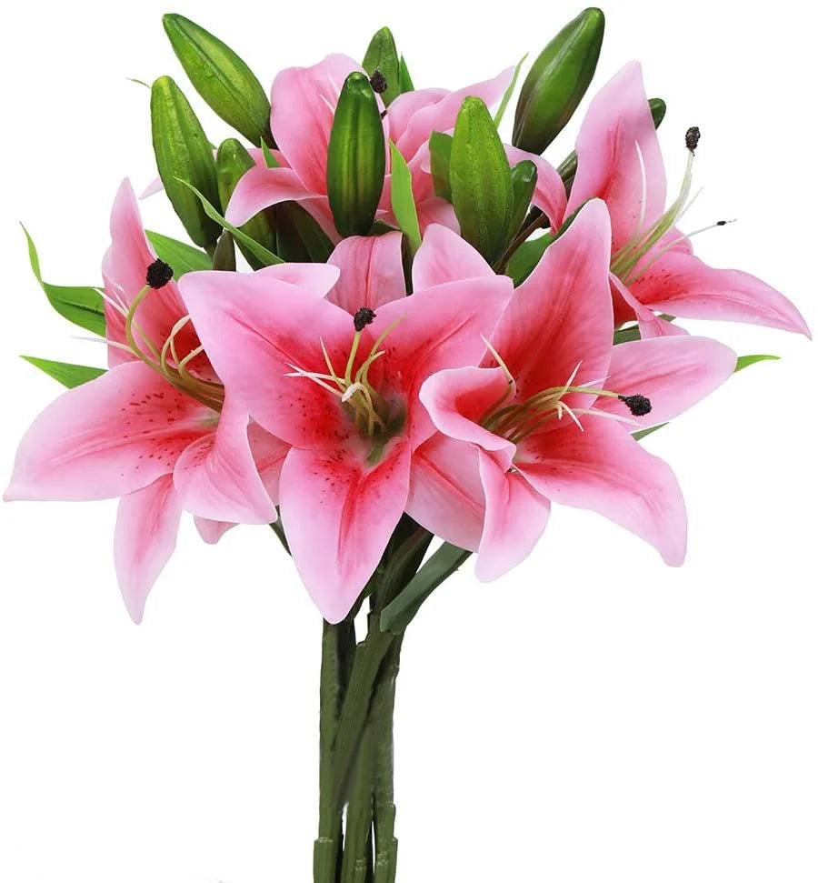 5 Bouquets Artificial Tiger Lily Flowers – Real Touch Faux Lily Bouquets
