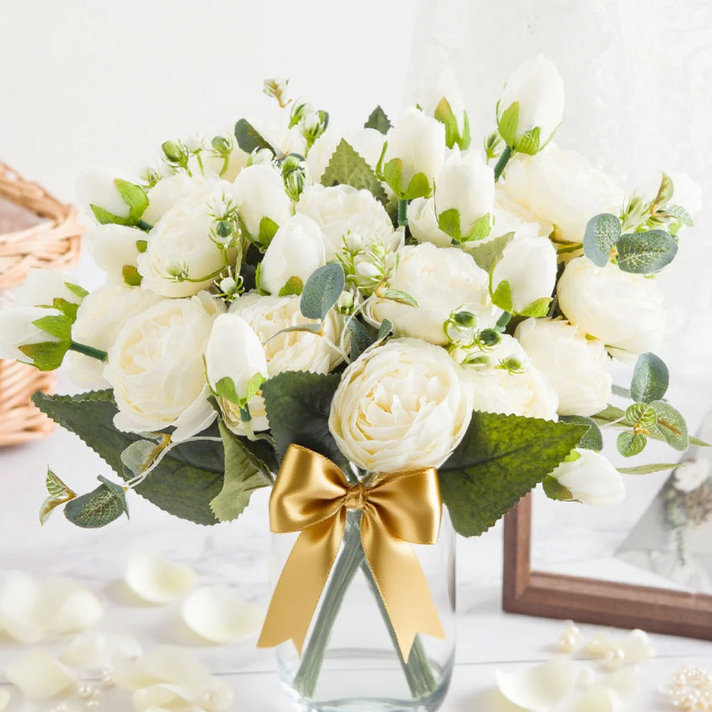 Artificial Rose & Peony Bouquet – Silk Wedding Bridal Flowers, Faux Roses & Peonies