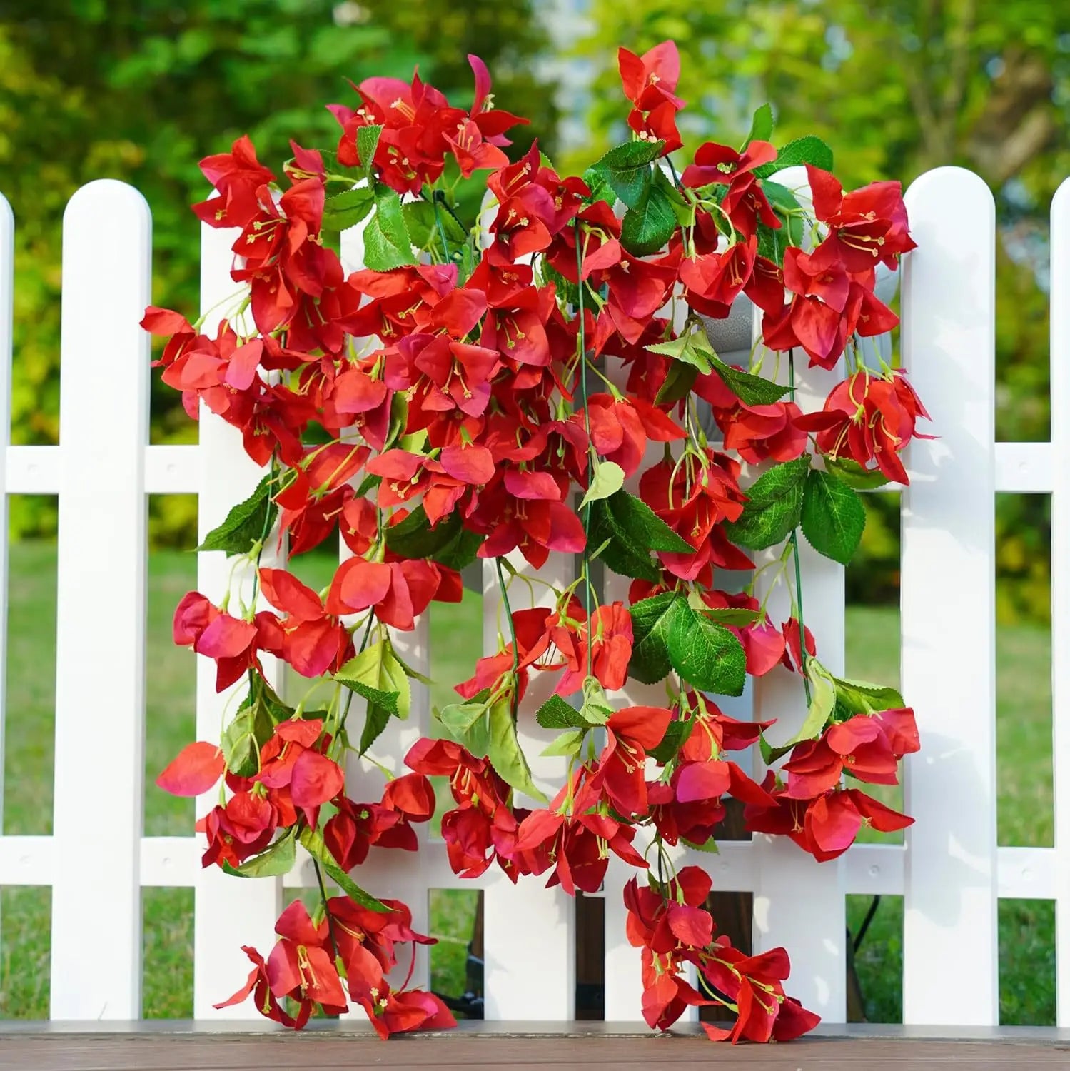 2PCS Artificial Bougainvillea Hanging Flowers – UV Protected Silk Vine Garlands for Outdoor Balcony, Garden, Patio & Home Decoration