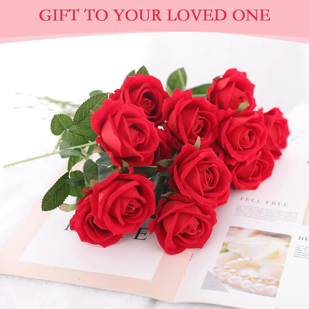 50PCS Bulk Artificial Velvet Roses – Faux Wedding Bouquet Flowers