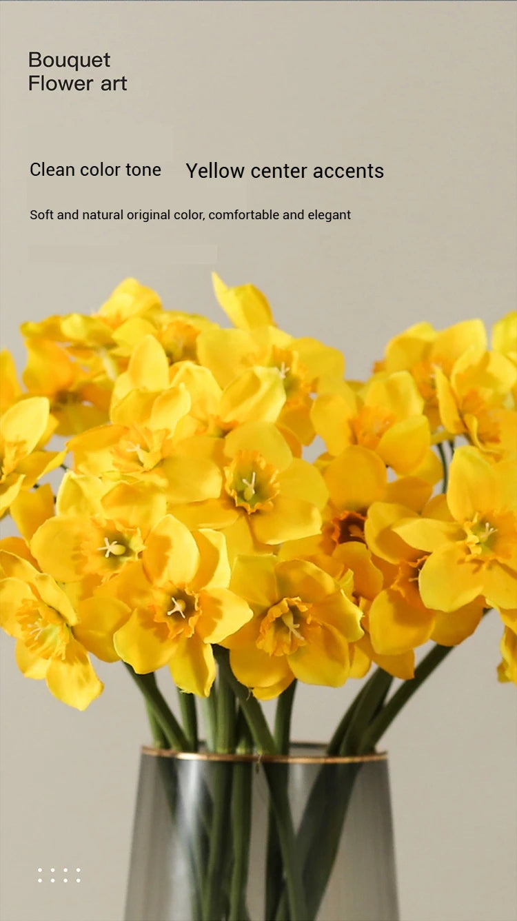 6/18PCS Realistic Faux Daffodil Flowers Bulk – Polyurethane Artificial Daffodil Bouquet