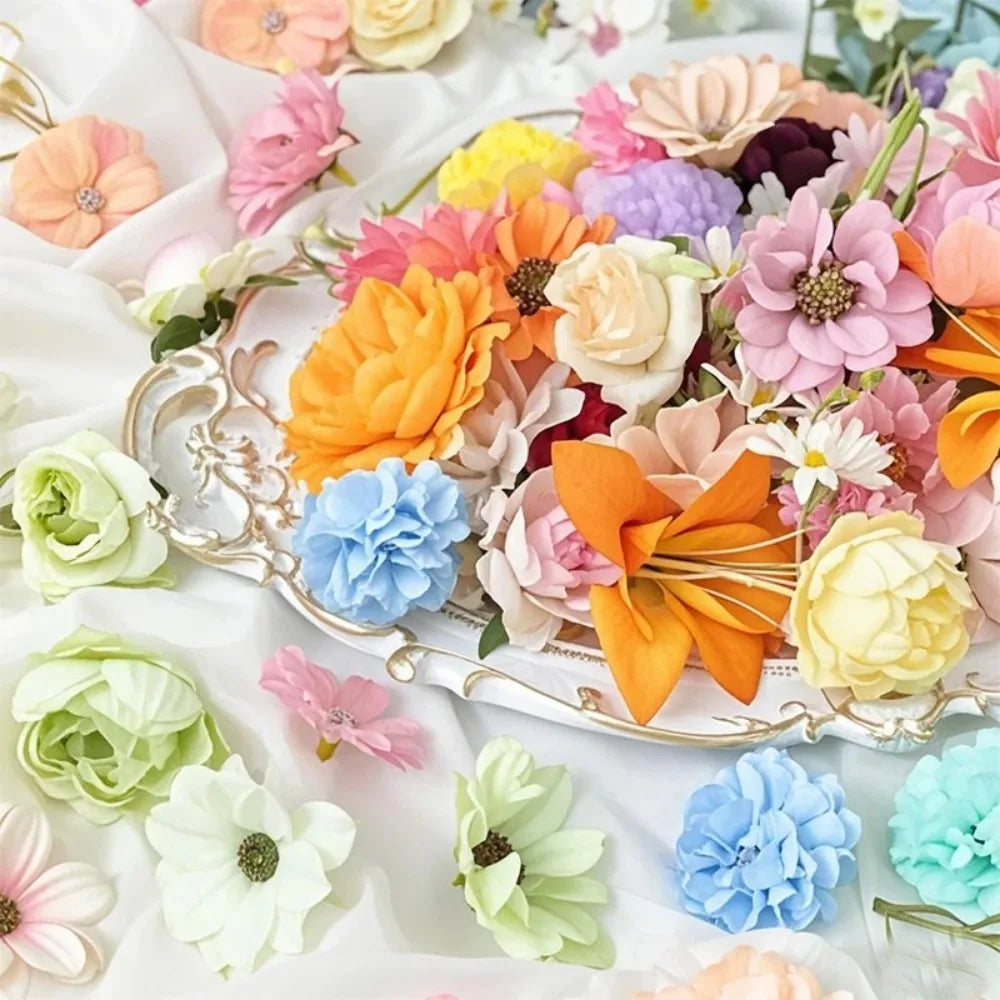 20/52PCS Mixed Artificial Silk Flower Heads Bulk – Realistic Faux Rose Set