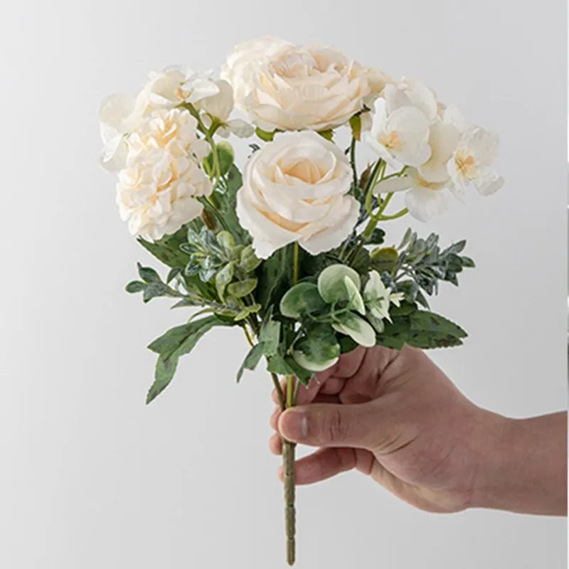 Bulk Artificial Rose Peony Hydrangea Wedding Bouquet