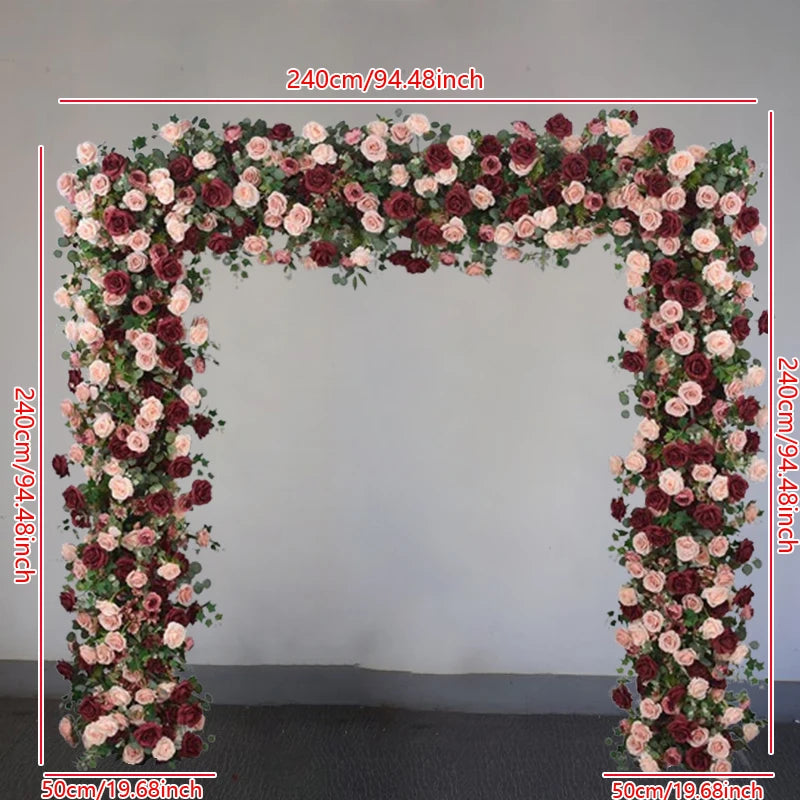 Burgundy & Pink Rose Floral Garland Bulk – Silk Eucalyptus Wedding Backdrop Row
