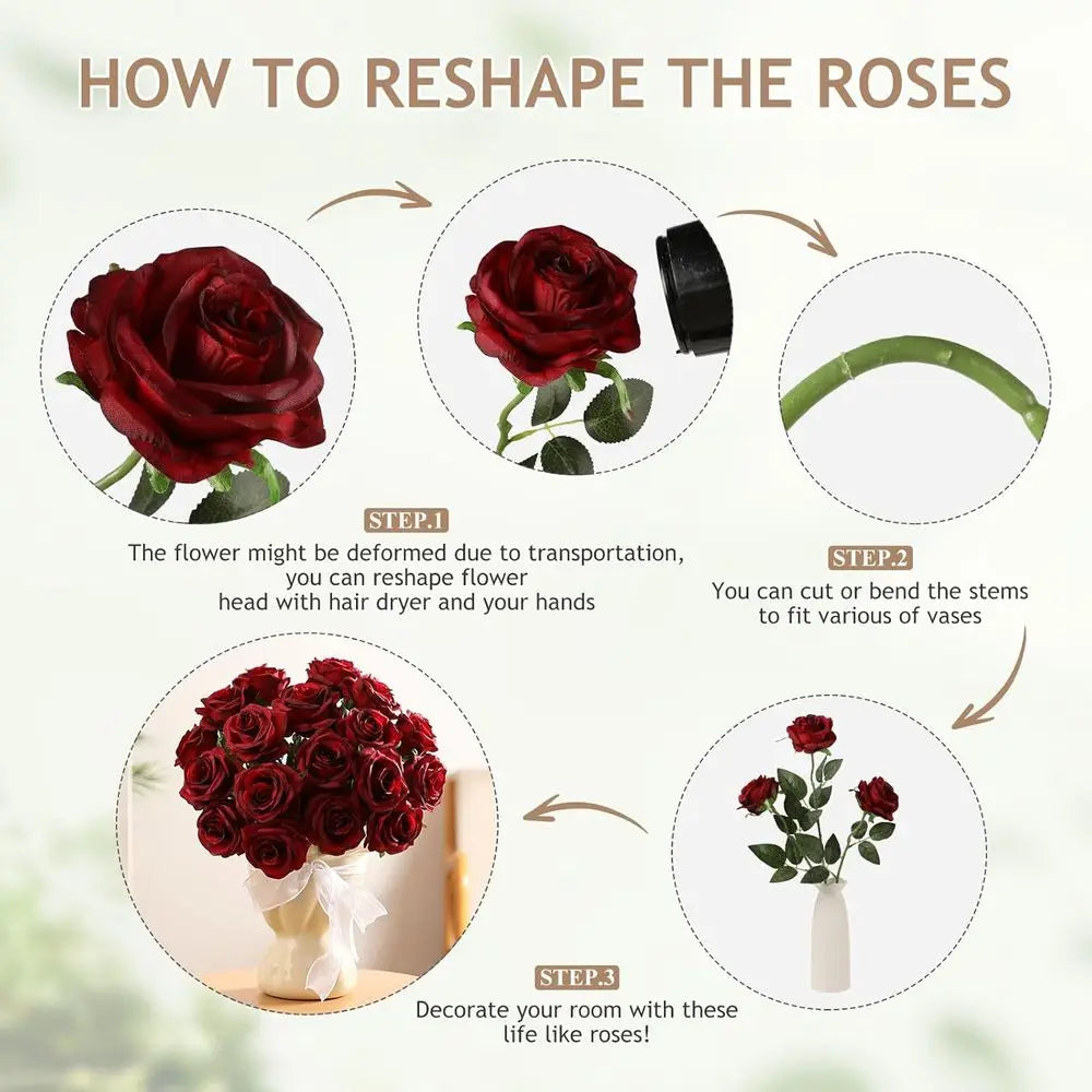 80PCS Burgundy Artificial Roses with Stems – Realistic Silk Faux Rose Flowers for Wedding Centerpieces, Party Decor, DIY Bouquets & Home Arrangements