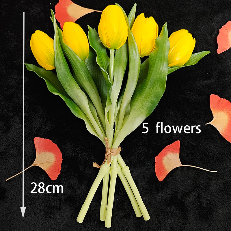5PCS Real Touch Silicone Tulip Artificial Flower Bouquet Bulk – Latex Faux Tulips