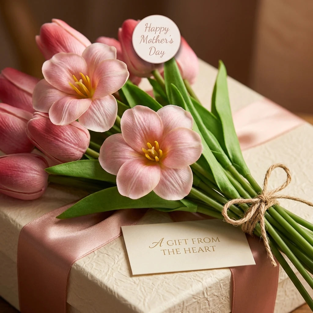 10PCS Mixed Pink Brownie Tulip Bouquet – PU Artificial Tulip Flowers for Wedding Centerpieces, Home Room Decor, Indoor Vase Arrangements & Mother’s Day Gifts