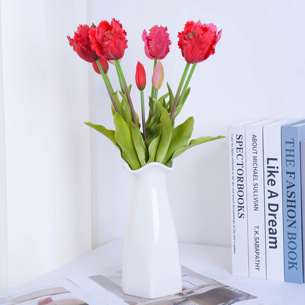 Parrot Wave Real Touch Tulip Artificial Flowers Bulk – Soft Silicone Latex Faux Tulip Bouquet | Perma Petals
