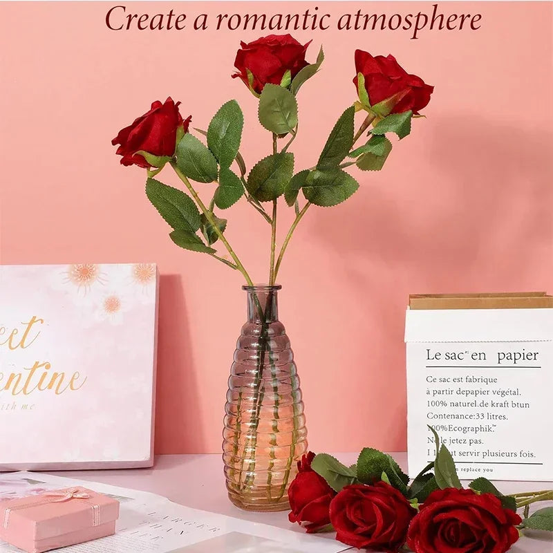 50PCS Velvet Artificial Roses – Real Touch Faux Rose Bouquet for Valentine’s Day, DIY Wedding Bouquets, Party Decorations, Home Decor Floral Arrangements