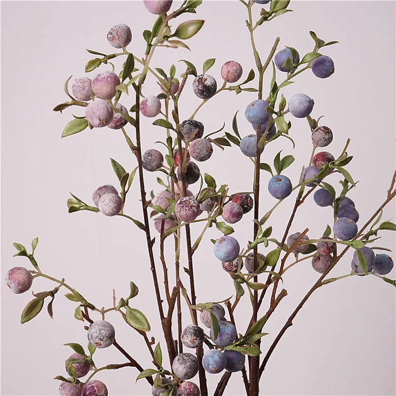 Artificial Fruit Branch Ornament – Frosted Blueberries & Mini Apple Decorative Spray