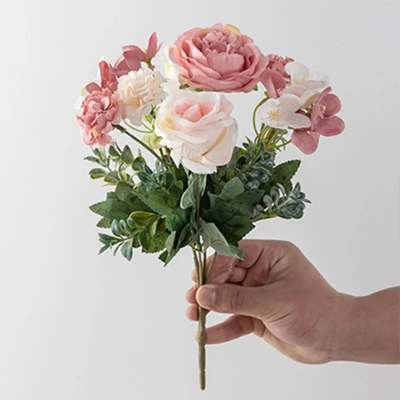 Bulk Artificial Rose Peony Hydrangea Wedding Bouquet