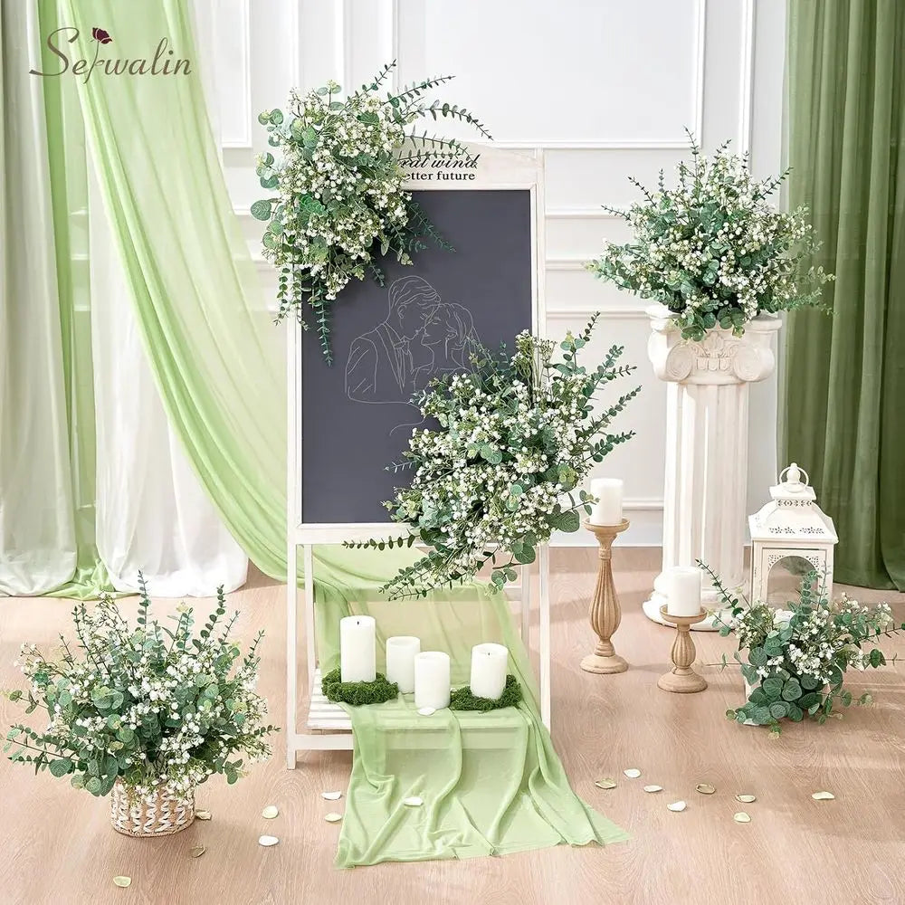 200PCS Artificial Eucalyptus & Baby’s Breath Bulk Stems