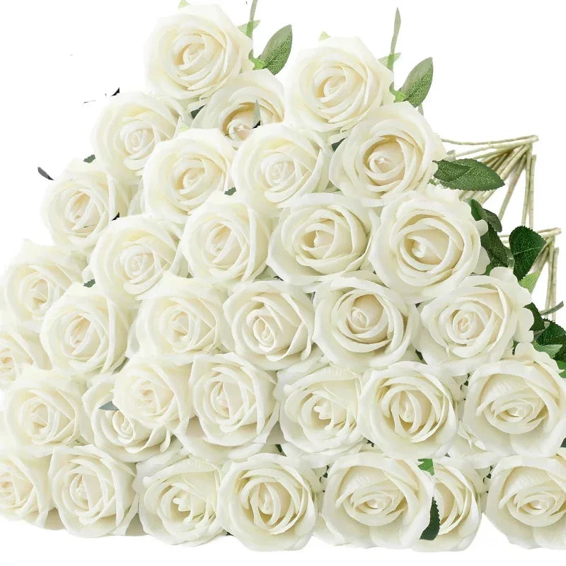 50PCS Velvet Artificial Roses – Real Touch Faux Rose Bouquet for Valentine’s Day, DIY Wedding Bouquets, Party Decorations, Home Decor Floral Arrangements