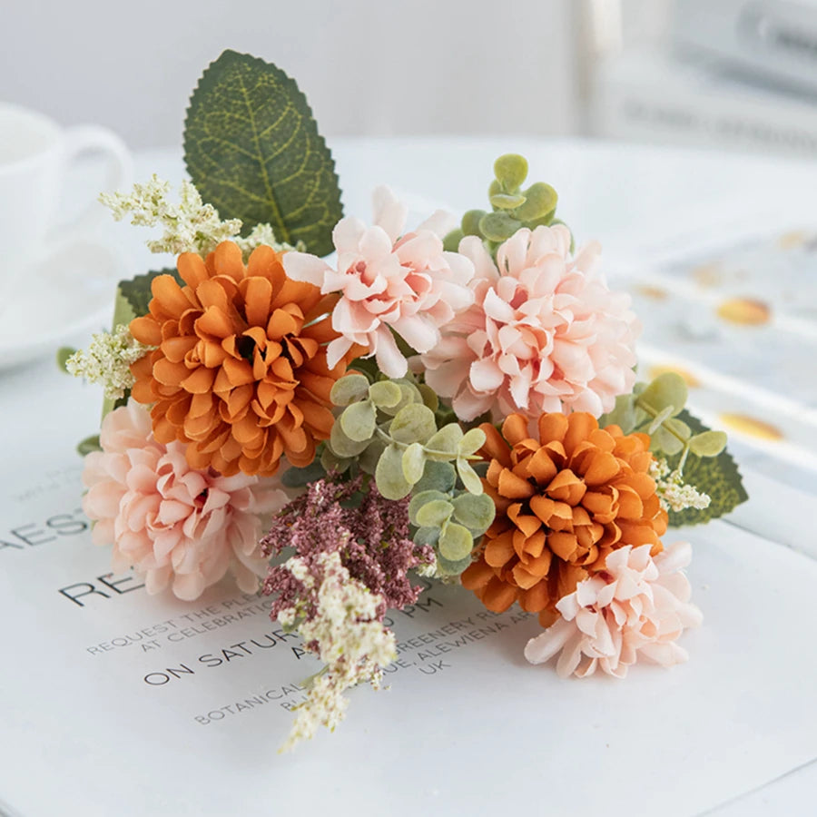 Artificial Lavender Ball Chrysanthemum Bouquet Bulk Arrangement