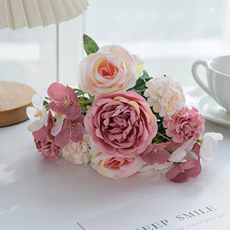 Bulk Artificial Rose Peony Hydrangea Wedding Bouquet