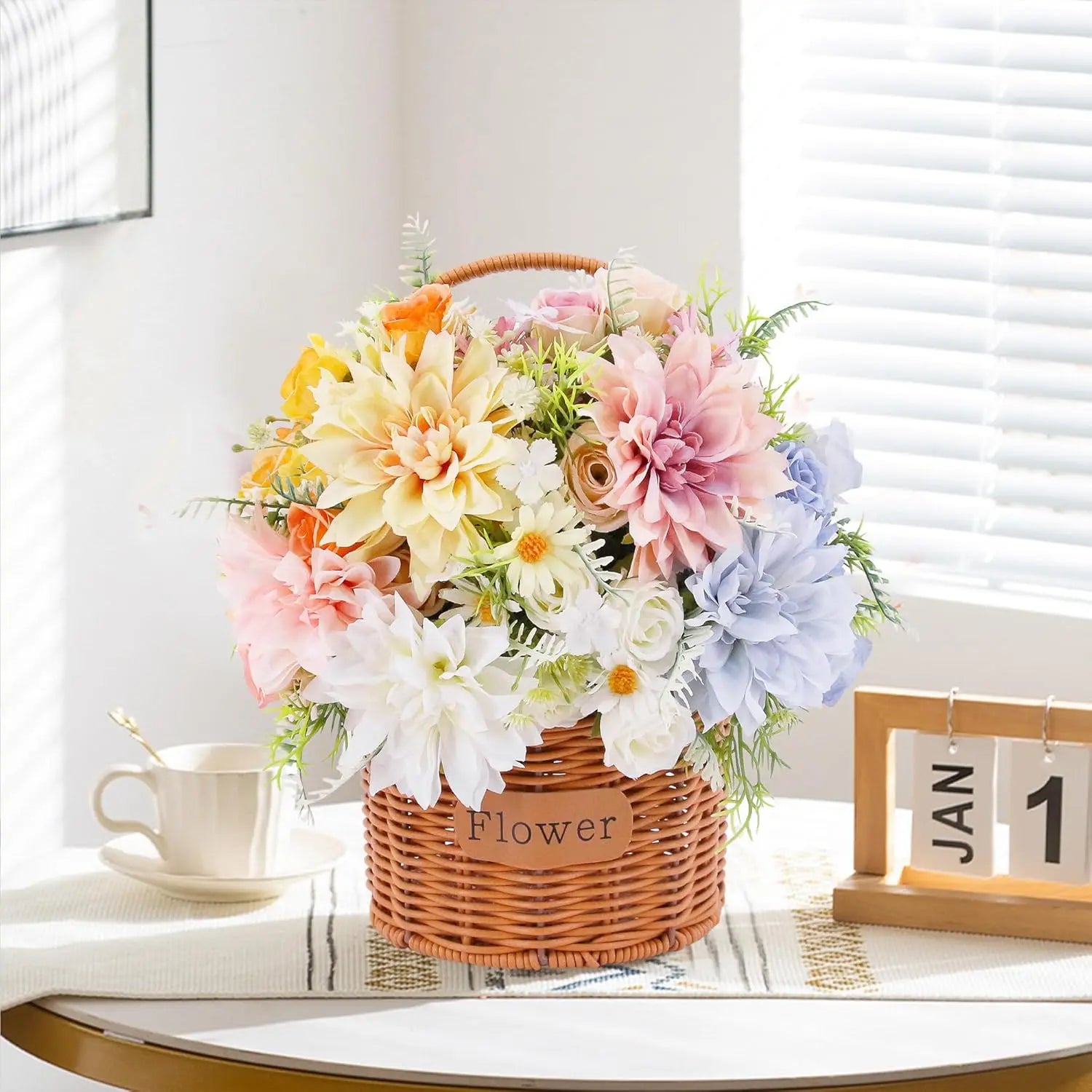 Artificial Rose Bouquet with Dahlia & Hydrangea Fillers – Colorful