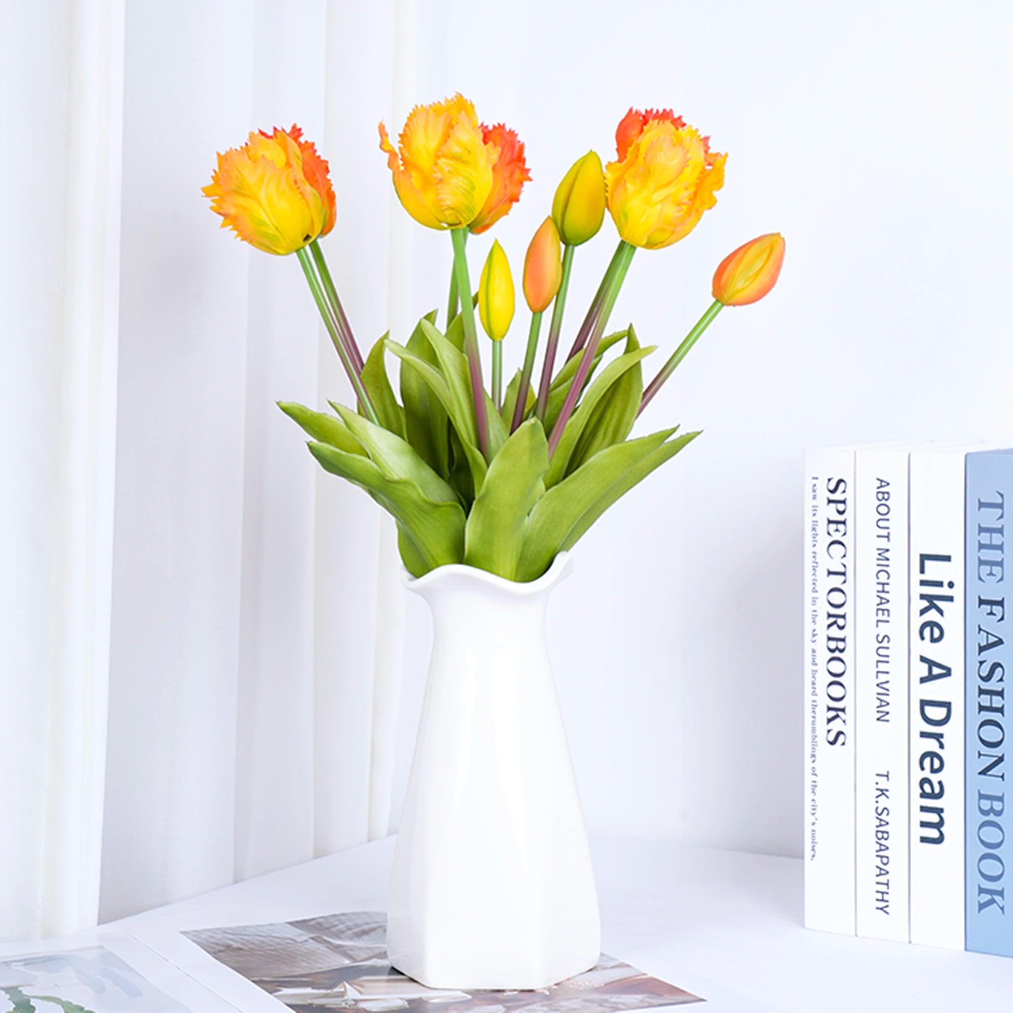 Parrot Wave Real Touch Tulip Artificial Flowers Bulk – Soft Silicone Latex Faux Tulip Bouquet | Perma Petals