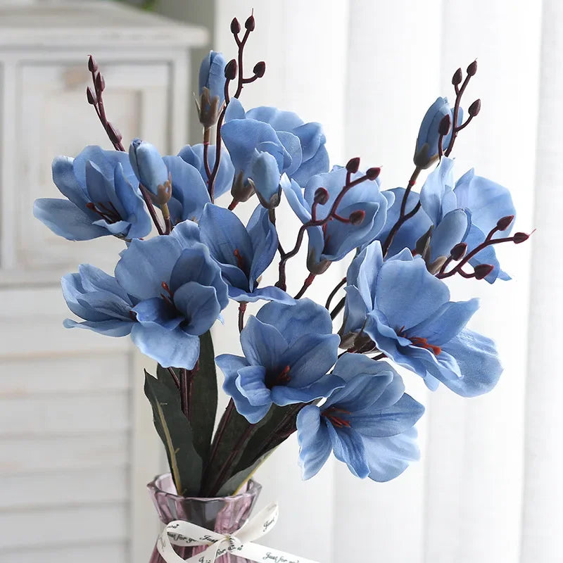 Artificial Magnolia Flower Bouquet – 5 Forks 20 Heads Faux Magnolia Flowers for Wedding Decor, Home Table Centerpieces, Living Room Floral Arrangement
