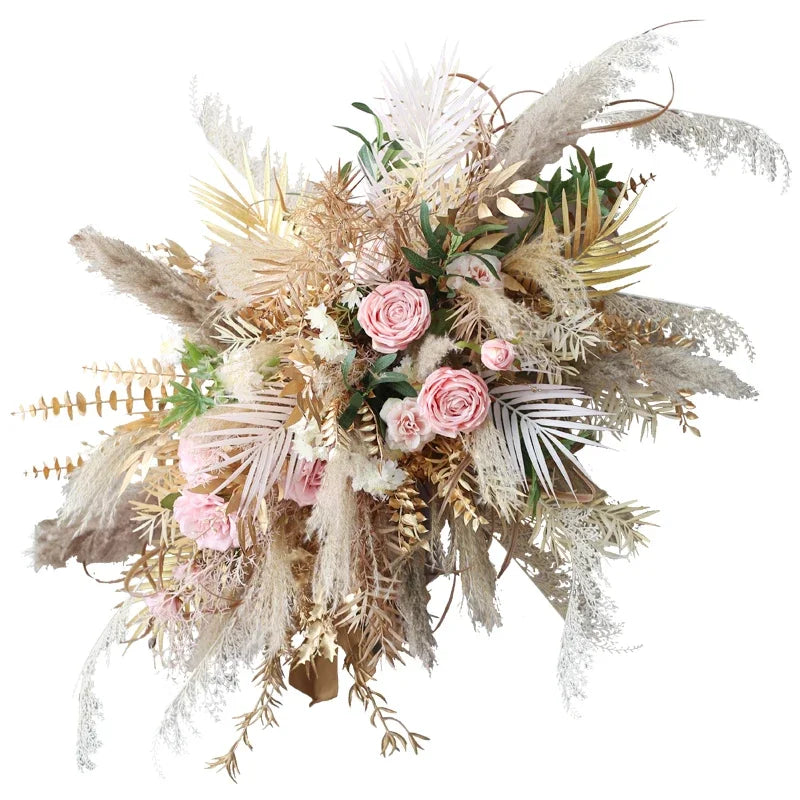 Boho Wedding Arch Flowers Kit Bulk – Pre-Made Pampas Silk Floral Backdrop Set