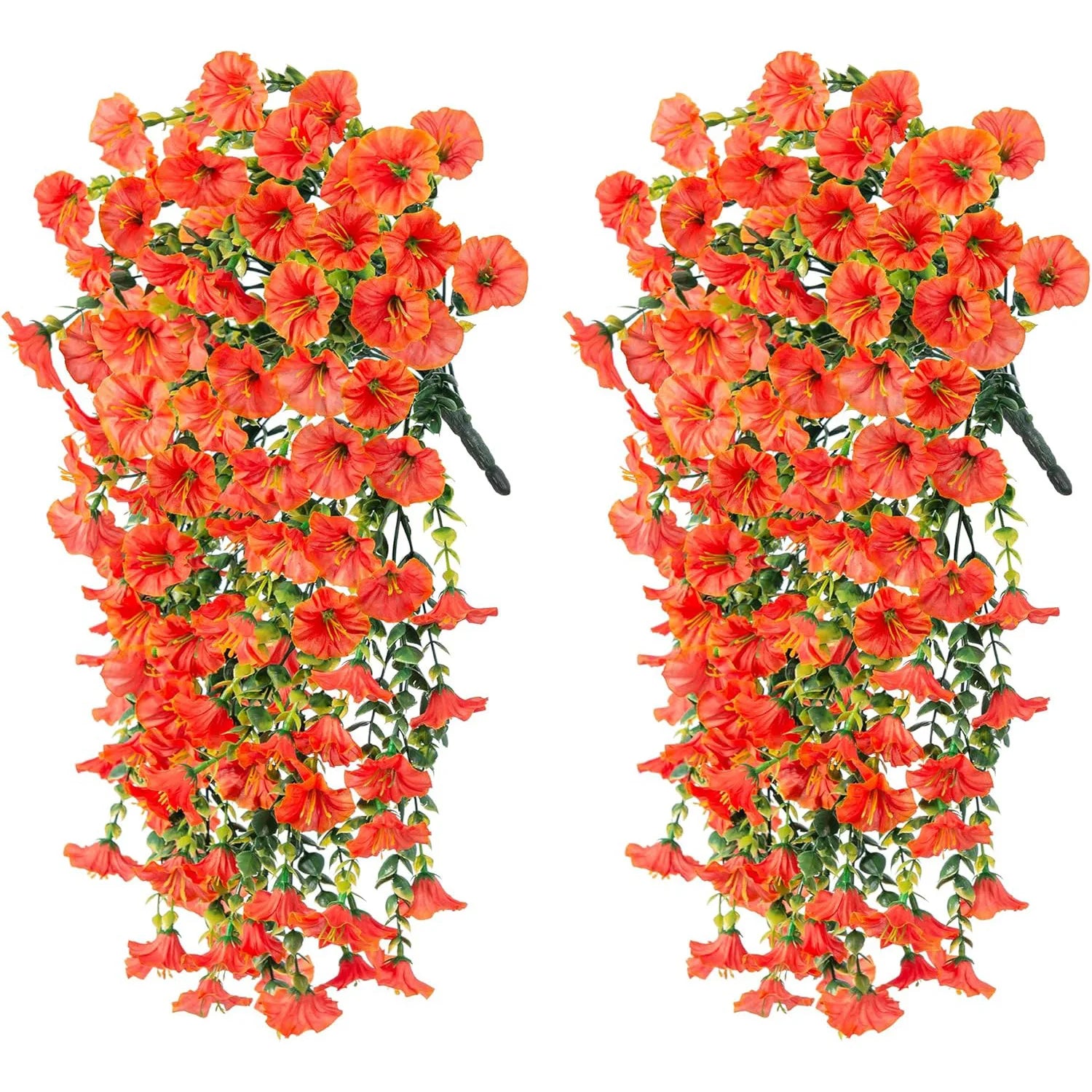 2PCS UV Resistant Artificial Morning Glory Hanging Flowers with Eucalyptus Vine – Outdoor Silk Flower Garland for Patio, Garden, Porch, Wedding Arch, Home Decor