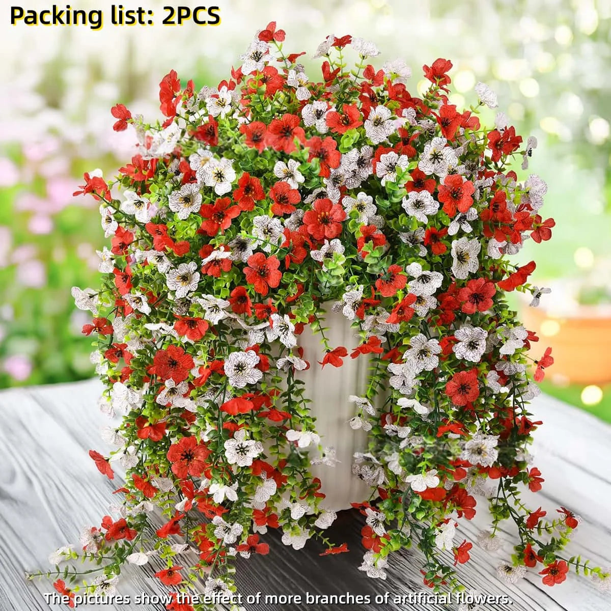 2PCS UV Resistant Hanging Faux Flowers – Mixed Color Silk-Like Artificial Plants for Outdoor Garden, Patio, Home Decor, Spring & Summer Decorations