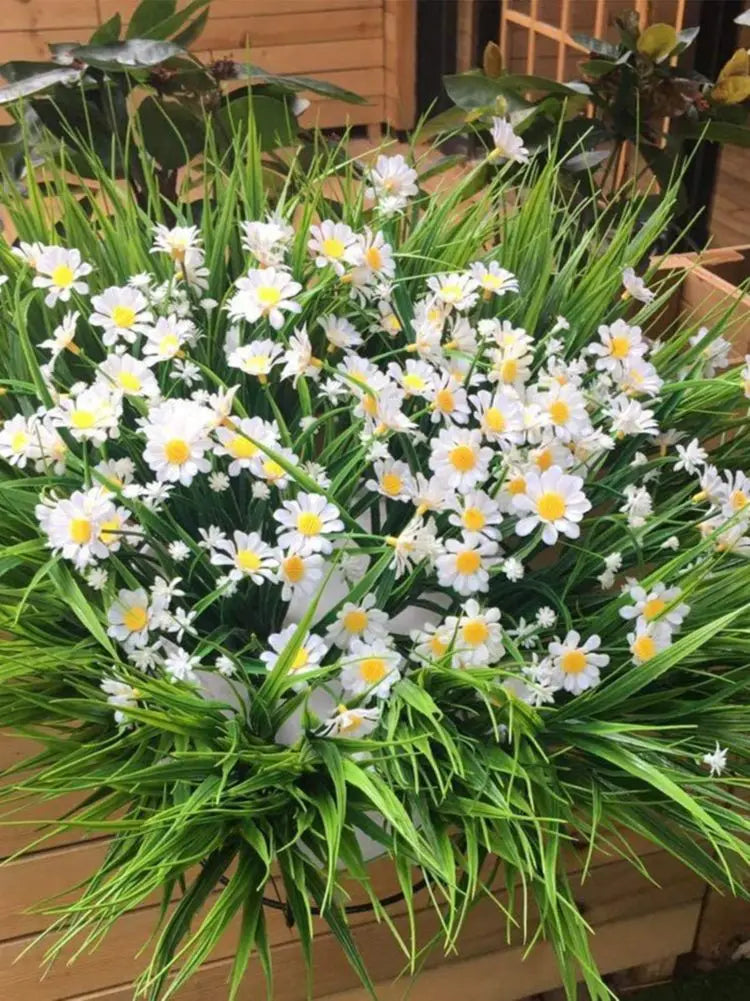 UV Resistant Artificial Daisy Flowers – Faux Outdoor Foliage Plants for Window Boxes, Hanging Planters, Garden, Farmhouse & Home Decor (White, Pink, Purple, Yellow)