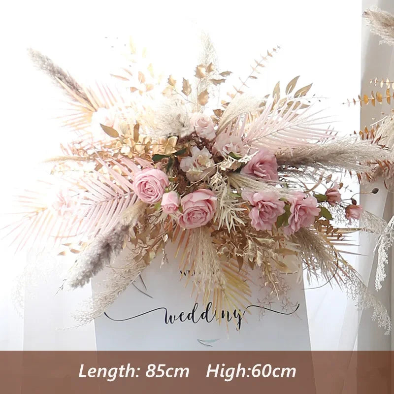 Boho Wedding Arch Flowers Kit Bulk – Pre-Made Pampas Silk Floral Backdrop Set