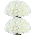 Bulk 50PCS Ivory White Artificial Roses – Long Stem Silk Faux Rose Flowers for Wedding Centerpieces, Outdoor Decor, Party Arrangements & Home Styling